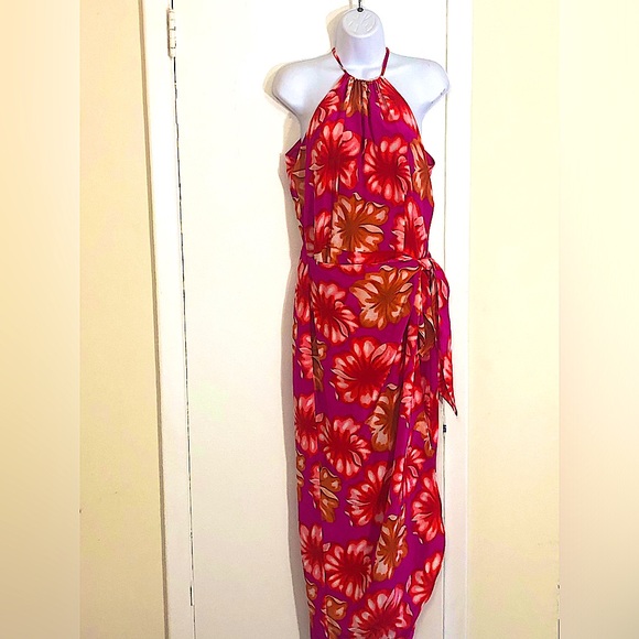 August Hale Dresses & Skirts - August Hale Vintage Silk Tropical Print Faux Sarong Dress. Woman’s Size 6